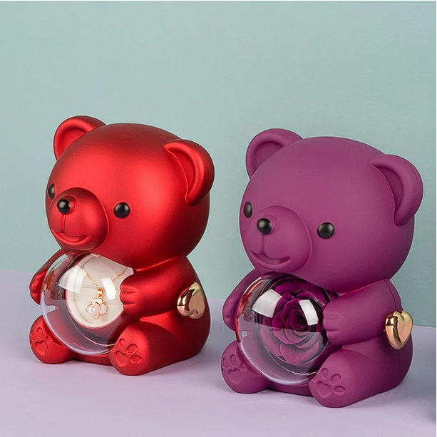 Urso giratório com rosas + colar de coração personalizado com nomes 💖-