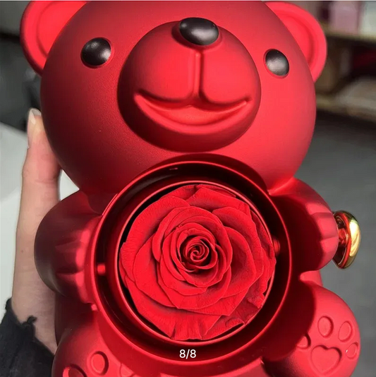 Urso giratório com rosas + colar de coração personalizado com nomes 💖-