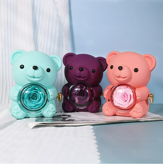 Urso giratório com rosas + colar de coração personalizado com nomes 💖💖