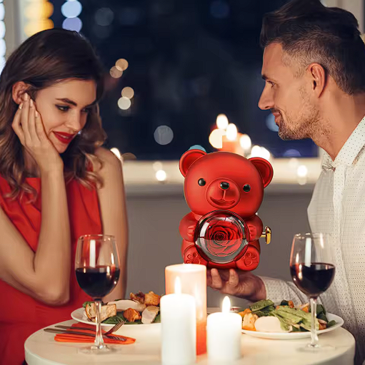 Urso giratório com rosas + colar de coração personalizado com nomes 💖💖