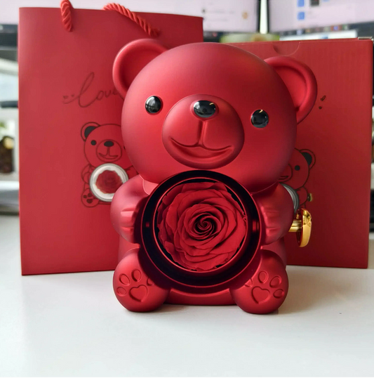 Urso giratório com rosas + colar de coração personalizado com nomes 💖