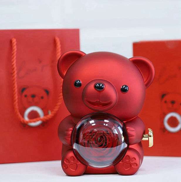 Urso giratório com rosas + colar de coração personalizado com nomes 💖-
